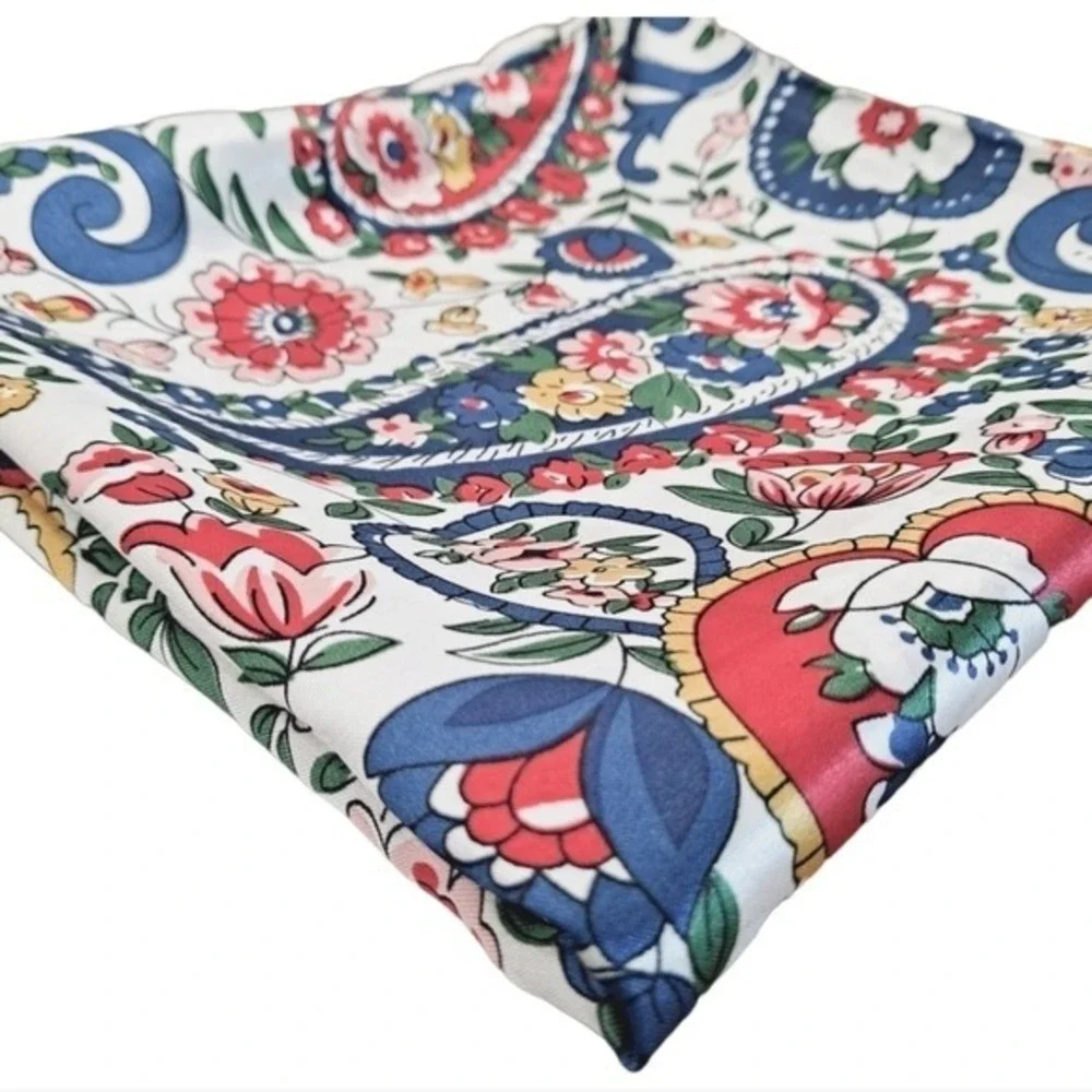 Satin Square Floral Scarf oversized Paisley white Boho hair neck 💖2/$30